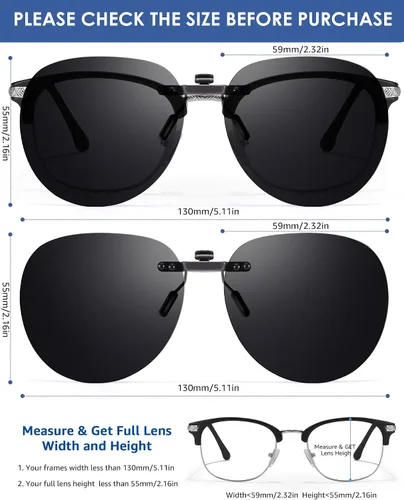 Vista 2 de Xfeel Lentes de sol polarizados negros con clip sobre lentes graduados para mujeres y hombres, se ajustan sobre lentes de moda