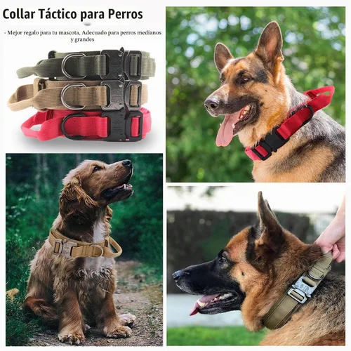 Vista 7 de Collar táctico para perro, collar ajustable de nailon para entrenamiento militar con mango de control y hebilla metálica de liberación rápida pesada