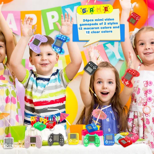Vista 5 de Paquete de 24 llaveros de videojuegos, recuerdos de fiesta de videojuegos, mini multicolores, llavero a granel para niños, suministros de fiesta