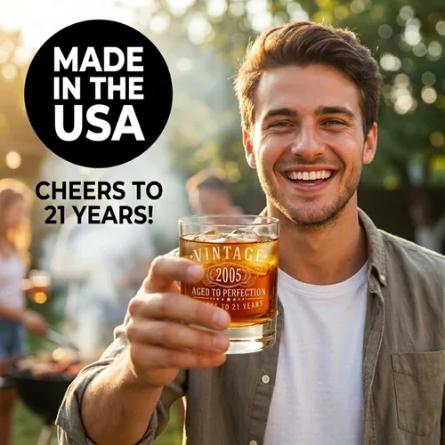 Vista 2 de Vintage 2005 Grabado 11oz Whisky Glass 21st Birthday Regalos para él ella 2-Claro