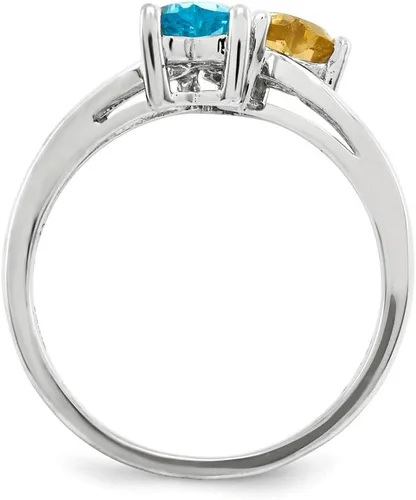 Vista 2 de Anillo de compromiso de plata de ley 925 maciza de la más alta calidad con piedra natal simulada de diciembre, topacio simulado azul y amarillo