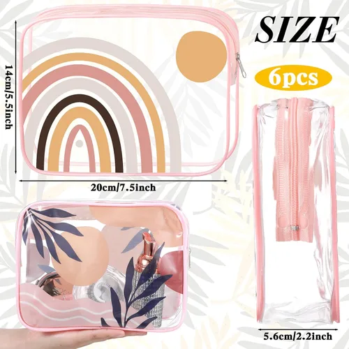 Vista 2 de 6 bolsas de maquillaje para mujeres, regalos para mujeres preparatorias bohemias con cara sonriente, flamenco, bolsas de maquillaje transparentes