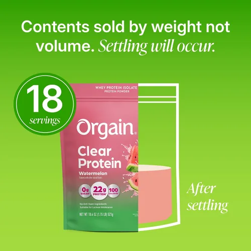 Vista 6 de Orgain Clear Whey Isolate 0.78 oz Proteína en polvo, sandía, 18 porciones