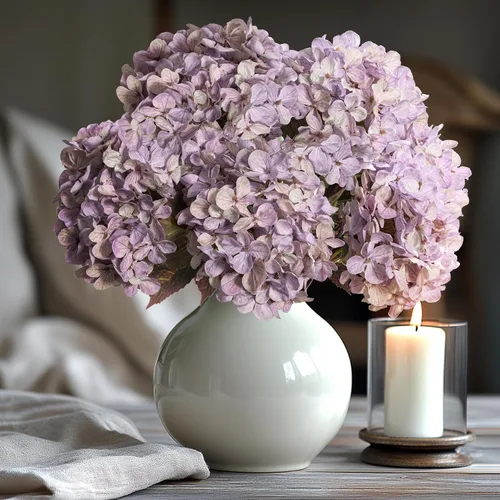 Vista 9 de Flores Artificiales Cabezas de Hortensias de Seda Falsa Ramo con Tallos al Por Mayor para Decoración de Otoño Centro de Mesa Navidad Interior Azul