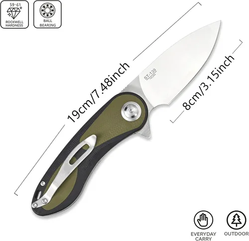 Vista 2 de Sitivien ST139 Sandvik 14C28N - Cuchillo plegable de hoja de acero, mango G10, cuchillos de herramientas EDC para acampar al aire libre, senderismo