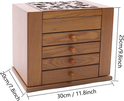 Vista 3 de Joyero multicapa de madera, caja de almacenamiento grande, organizador de joyería, collar, caja de almacenamiento con espejo para niñas y mujeres, 5