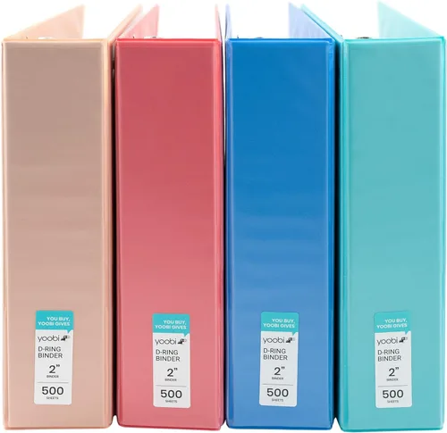Vista 8 de Yoobi Carpeta azul de 3 anillas, carpeta de 1 pulgada con anillos redondos en D y 2 bolsillos, organizador duradero, sin PVC con capacidad de 275