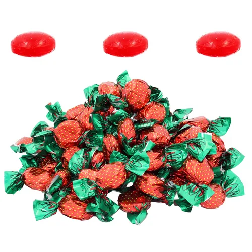 Vista 4 de The Dreidel Company Caramelos Bon Bons con sabor rellenos de fresa, envueltos individualmente en diseño de envoltura de fresa