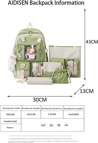 Vista 2 de Mochila Kawaii de 5 piezas, bolsa deportiva estética de 17 pulgadas con bonita mochila, bolsa de hombro, caja de lápices, bolsa de mano, bolsa