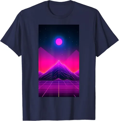 Vista 24 de Retrowave Mountain 80s Vaporwave Synthwave T-Shirt Negro