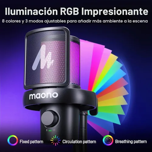 Vista 7 de MAONO Micrófono inalámbrico para PC, micrófono condensador de transmisión de juegos con cambio de voz AI de software, cancelación de ruido de 3