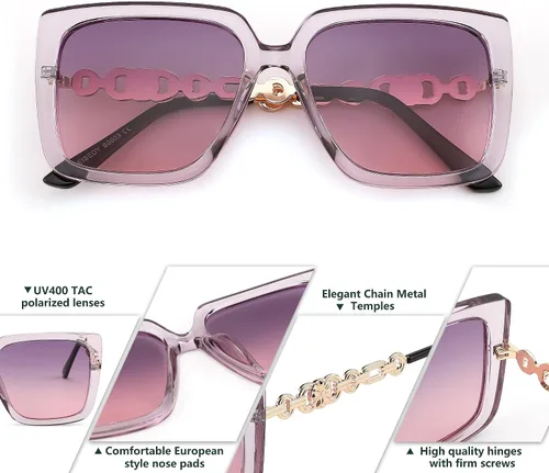 Vista 5 de FEISEDY Gafas de sol polarizadas de moda para mujer, estilo vintage, de gran tamaño, cuadradas, protección UV400, B0003