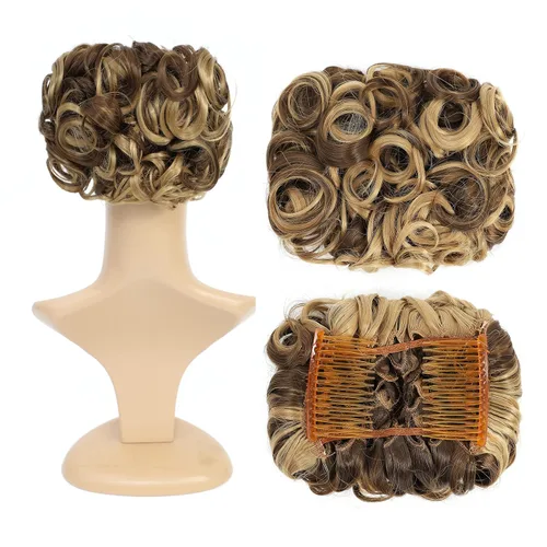 Vista 27 de SWACC Extensión de Moño de Cabello Rizado Corto y Desordenado, Peines de Cabello Fáciles de Estirar, Extensión de Cola de Caballo con Clip, Coletero