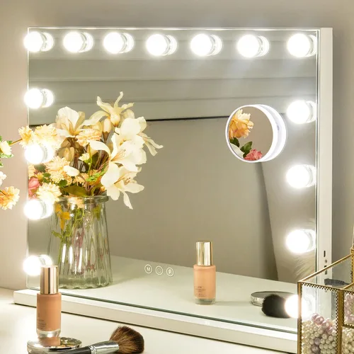 Vista 9 de NicBex Espejo de maquillaje con luces, espejo de maquillaje Hollywood con 15 luces LED regulables, tacto inteligente con ajuste de 3