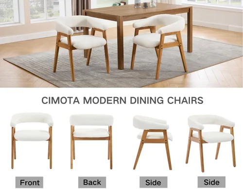 Vista 9 de CIM0TA - Juego de 2 sillas de comedor modernas con brazos de tela de tapicería de sherpa para cocina y comedor con respaldo abierto de barril/patas