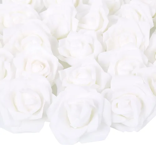 Vista 12 de Cabezas de rosas artificiales, 100 rosas falsas negras, cabezas de rosas artificiales de espuma para ramos de boda, centros de mesa, arreglos