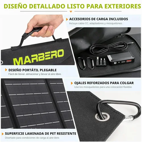 Vista 7 de MARBERO Panel solar portátil de 30 W, cargador de panel solar 23% de alta eficiencia, paneles solares plegables QC3.0 USB y puerto de CC compatible