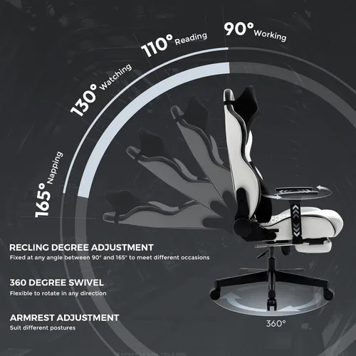 Vista 6 de Aodrova Silla de juegos con reposacabezas biónico y almohada lumbar, silla ergonómica de piel sintética estilo carreras con reposapiés para adultos