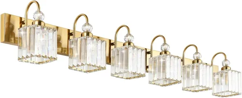 Vista 36 de Ralbay Modernas luces LED de cristal para tocador de baño, 3 luces de acero inoxidable, luces de tocador de cristal sobre el espejo, accesorios