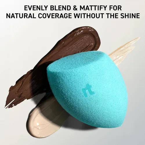 Vista 3 de Real Techniques Sponge +, Esponja de maquillaje para la base de maquillaje, Esponja de mezcla Miracle Blend + Matify, azul, 1 unidad