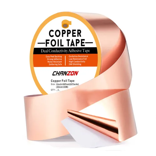 Vista 10 de CHANZON Cinta de lámina de cobre de 0.236 in 1/4 pulgadas x 66 pies, adhesivo conductor de doble cara para vidrieras, soldadura, electricidad