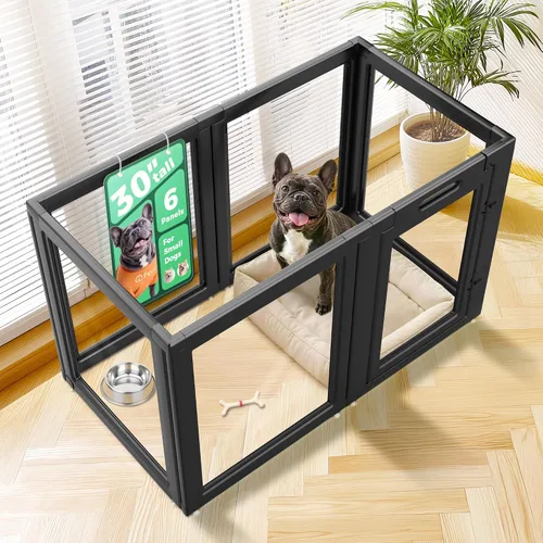 Vista 17 de FXW AuraSpace - Cerca acrílica para perros pequeños, para interiores, 24 pulgadas, 2 paneles, incluye 1 puerta y 1 panel, color negro
