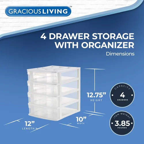 Vista 3 de Gracious Living Organizador de Cajones, Cajones de Almacenamiento de Escritorio de Plástico de 4 Niveles, Marco Blanco - Contenedores de Escritorio
