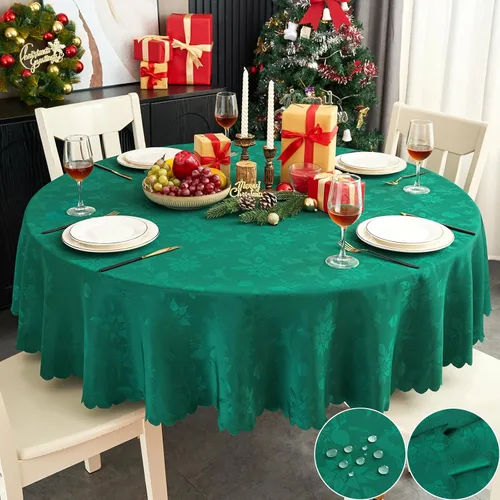 Vista 14 de Mantel Redondo Aqua Jacquard Pequeño de 40 Pulgadas, Manteles para Mesas de hasta 26" de Diámetro, Impermeable, Lavable, Sin Arrugas, Tela Suave