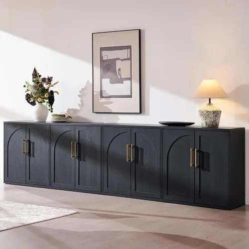 Vista 9 de ACCOHOHO - Aparador de puerta arqueada, color negro Modular, Multi-Compartment Storage, Adjustable Shelf, Soft Close Hinges, Freestanding, for