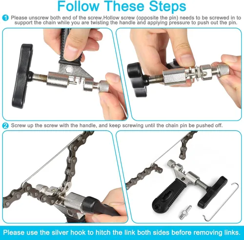 Vista 5 de Herramienta de extracción de cadena de bicicleta – Kit de reparación de cadena de bicicleta – Alicates de eslabones de bicicleta, herramienta