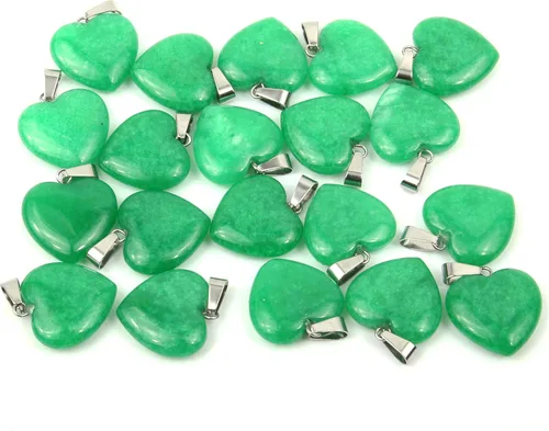 Vista 14 de LE SKY 20 piezas de dijes de piedra natural en forma de corazón, dijes de piedra curativa para hacer joyas