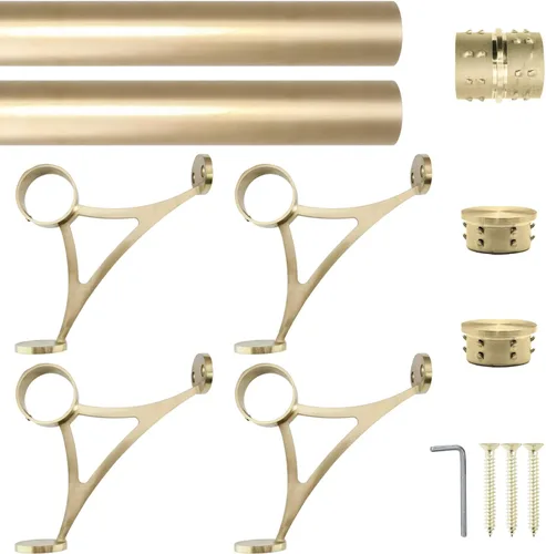 Vista 12 de Kit de riel de pie de montaje combinado, acabado dorado satinado, tubo de acero inoxidable de 2 pulgadas de diámetro exterior con conector interno