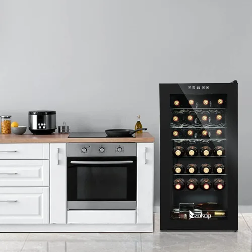 Vista 9 de Winado Refrigerador de vino con compresor de 28 botellas con temperatura ajustable, mini refrigerador de vino compacto independiente con control