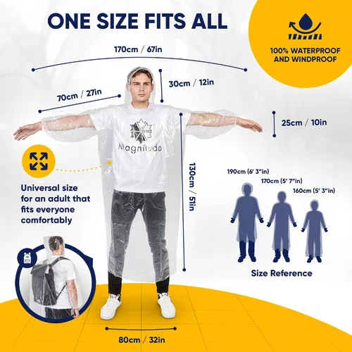 Vista 2 de Magnitudo 5 ponchos de lluvia para adultos Impermeable desechable grueso transparente impermeable con capucha y mangas elásticas para hombres