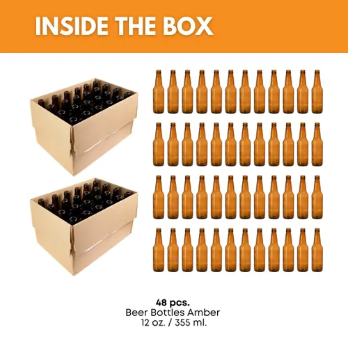 Vista 2 de Botellas de cerveza FastRack ámbar de 12 oz (paquete de 48) Botellas de vidrio cuello largo con tapa de presión para elaboración casera
