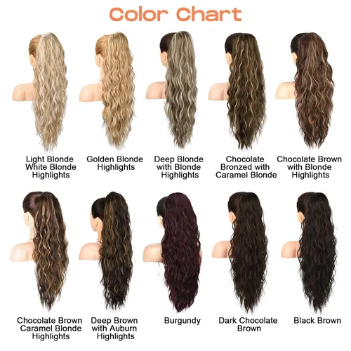 Vista 7 de SEIKEA PT003 - Extensión de cola de caballo de 26 pulgadas, cola de caballo larga con cordón, extensiones de cabello ondulado con clip, extensiones
