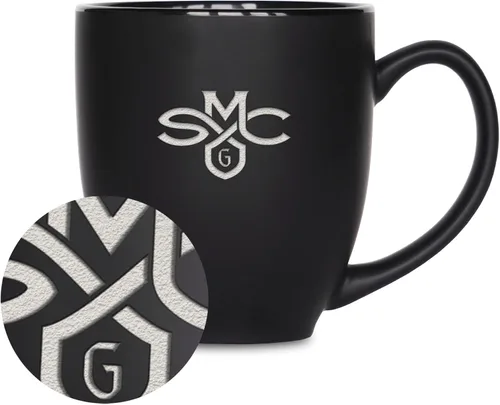 Vista 456 de Rico Industries - Taza de cerámica mate negra con grabado láser estándar de 15oz para NCAA (escuelas T & U) - Para bebidas calientes o frías
