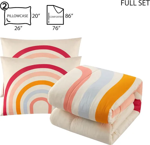 Vista 3 de Heritage Kids Easy Wash - Juego de edredón de microfibra ultra suave y acogedor con edredón y 2 fundas de almohada, diseño moderno de arcoíris