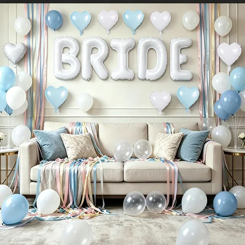 Vista 5 de TONIFUL 40 Inch Giant Bride Balloon Bachelorette Party Decorations with Blue White Balloons White BRIDE Letter Mylar Foil Balloons Banner for Bride