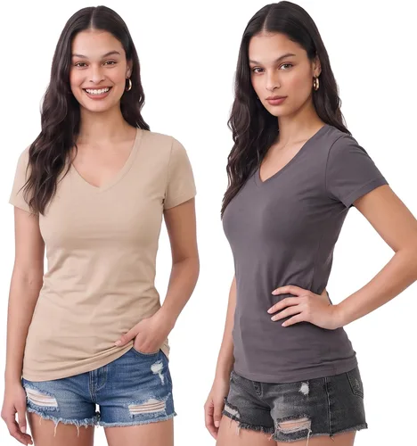 Vista 25 de Emmalise Camiseta de manga corta para mujer, cuello en V, tallas junior y plus