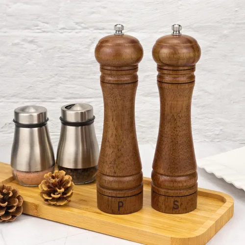 Vista 5 de XWXO Juego de Molinillo de Sal y Pimienta de Madera, Juego de Molinillo de Sal y Molinillo de Pimienta, Molinillo de Pimienta, Saleros con Rotor