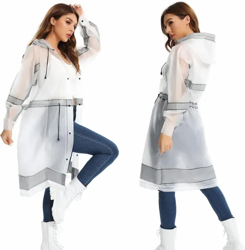 Vista 4 de UNIQUEBELLA EVA Raincoat Waterproof Rain Poncho Reusable Unisex for Women Long Rain Cape
