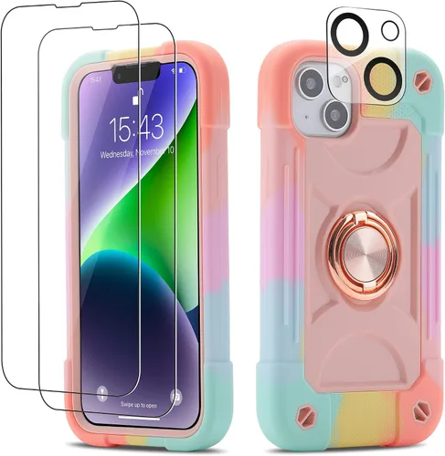Vista 86 de Funda para iPhone Se3/iPhone Se2, iPhone 6/6S, iPhone 7/iPhone 8 de 4.7 pulgadas con soporte de anillo, con 2 protectores de pantalla resistentes