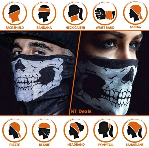 Vista 6 de 8 máscaras faciales de calavera, pasamontañas, fantasma, motociclista, bandana para motocicleta, bufanda mágica, a prueba de polvo, calentador