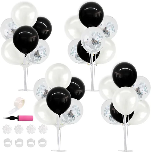Vista 18 de TONIFUL Juego de 4 centros de mesa de globos con soporte para globos de color negro, azul y plateado
