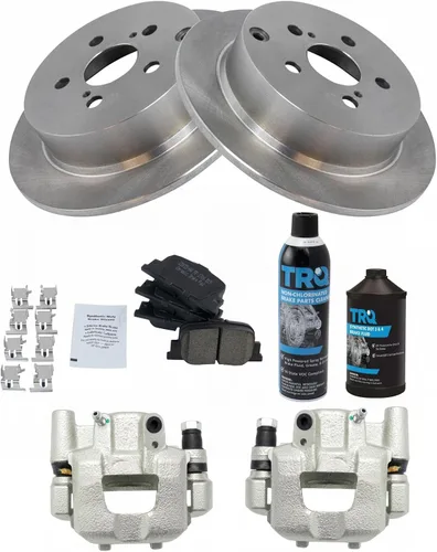 Vista 2 de TRQ Kit de pastillas de freno trasero y rotor, pinza de freno, kit químico, pastillas de freno, rotor de freno de cerámica sólido compatible