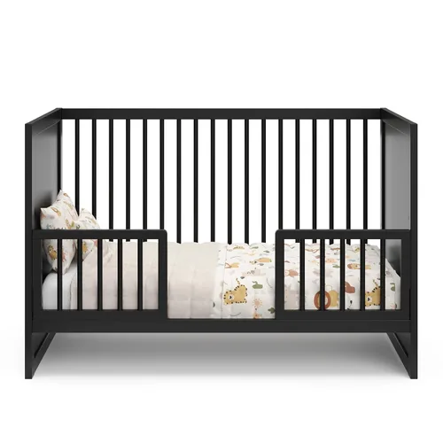 Vista 6 de Storkcraft & Graco - Kit de barandilla de seguridad para niños pequeños con tacos (negro) – Certificado GREENGUARD Gold, convierte la cuna