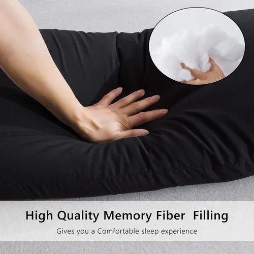 Vista 5 de ELNIDO QUEEN Almohada corporal con funda de almohada - Almohada de cama larga suave para adultos - Relleno de almohada de cuerpo completo Negro