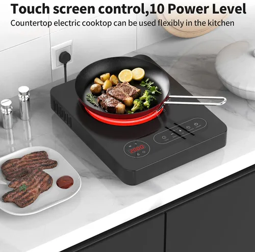 Vista 8 de VBGK Cocina eléctrica de un solo quemador, estufa eléctrica de 110 V 1800 W con control táctil LED, 10 niveles de potencia, temporizador de 4 horas