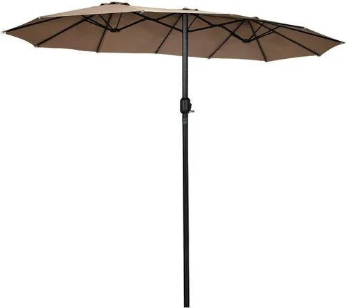 Vista 11 de Tangkula Sombrilla de patio de 15 pies de doble cara para mesa de mercado al aire libre con manivela (beige)
